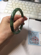 Load image into Gallery viewer, 58.4mm Certified 100% Natural Fresh Young Green/Dark Green/Black Green Ink Painting (绿水墨) Round Cut Nephrite (Wulanhai 乌兰海碧玉) Bangle HN172-7314