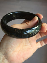 Load image into Gallery viewer, 60mm 100% Natural dark green/black meteorite Stellar Night sky broad style nephrite Jade bangle HF115-1247