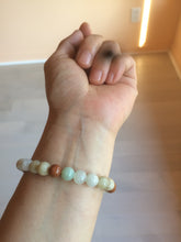 Load image into Gallery viewer, 7-7.6mm 100% natural type A green/white/yellow/brown jadeite jade beads bracelet AQ73