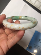 Load image into Gallery viewer, 55.5mm certified 100% natural Type A sunny green purple white carved and golden-painted chubby round cut jadeite jade bangle BH137-4720