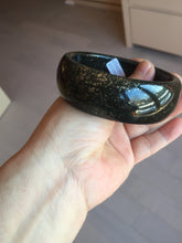 Load image into Gallery viewer, 61mm 100% Natural dark green/black meteorite Stellar Night sky broad style nephrite Jade bangle HF92-1032