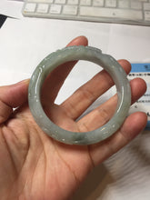 Load image into Gallery viewer, 55.3mm Certified Type A 100% Natural light green with carved Ancient Coin, Auspicious Cloud, and Lingzhi Jadeite Jade bangle PD146-6252