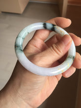 Load image into Gallery viewer, 56mm 100% Natural type A sunny green dark green purple white carved flowers and golden-painted round cut Jadeite Jade bangle PJ63