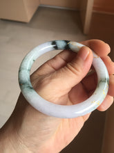 Load image into Gallery viewer, 56mm 100% Natural type A sunny green dark green purple white carved flowers and golden-painted round cut Jadeite Jade bangle PJ63