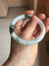 Load image into Gallery viewer, 56mm 100% Natural type A sunny green dark green purple white carved flowers and golden-painted round cut Jadeite Jade bangle PJ63