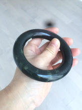 Load image into Gallery viewer, 58.2mm Certified 100% Natural dark green with light green fern frost chubby round cut nephrite Jade bangle HT101-0795