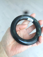 Load image into Gallery viewer, 58.2mm Certified 100% Natural dark green with light green fern frost chubby round cut nephrite Jade bangle HT101-0795
