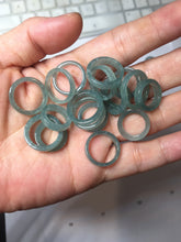 Load image into Gallery viewer, 13.3mm size 2 100% natural type A icy watery green/blue Guatemala square style jadeite jade pinky finger band ring/pendant group BS124