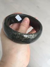 Load image into Gallery viewer, 61mm 100% Natural dark green/black meteorite Stellar Night sky broad style nephrite Jade bangle HF92-1032
