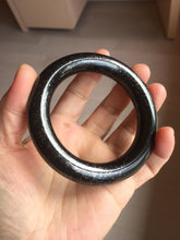 Load image into Gallery viewer, 54.9mm certified 100% Natural black(MO YU 墨玉) meteorite Stellar Night sky chubby round cut nephrite bangle HF119-8244