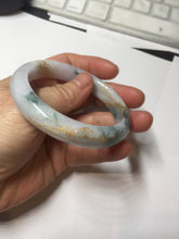 Load image into Gallery viewer, 55.6mm certified 100% natural Type A green white purple carved and golden-painted jadeite jade bangle BH140