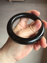 Load image into Gallery viewer, 54.9mm certified 100% Natural black(MO YU 墨玉) meteorite Stellar Night sky chubby round cut nephrite bangle HF119-8244