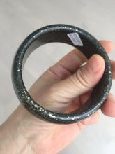 Load image into Gallery viewer, 61mm 100% Natural dark green/black meteorite Stellar Night sky broad style nephrite Jade bangle HF92-1032