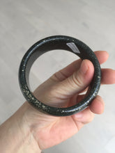 Load image into Gallery viewer, 61mm 100% Natural dark green/black meteorite Stellar Night sky broad style nephrite Jade bangle HF92-1032