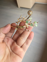 Load image into Gallery viewer, Size 50-64mm Alloy deer with 100% natural type A jadeite jade cabochon beads open Cuff bracelet PA64