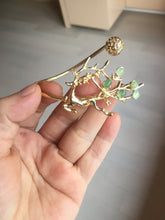 Load image into Gallery viewer, Size 50-64mm Alloy deer with 100% natural type A jadeite jade cabochon beads open Cuff bracelet PA64