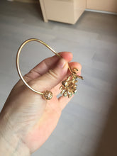 Load image into Gallery viewer, Size 50-64mm Alloy deer with 100% natural type A jadeite jade cabochon beads open Cuff bracelet PA64