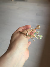 Load image into Gallery viewer, Size 50-64mm Alloy deer with 100% natural type A jadeite jade cabochon beads open Cuff bracelet PA64