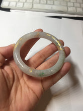 Load image into Gallery viewer, 53.3mm certified 100% natural Type A sunny green white carved and golden-painted jadeite jade bangle PF75