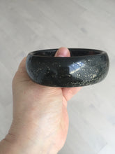 Load image into Gallery viewer, 61mm 100% Natural dark green/black meteorite Stellar Night sky broad style nephrite Jade bangle HF92-1032