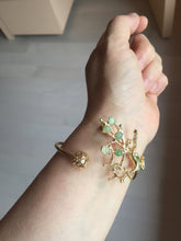 Load image into Gallery viewer, Size 50-64mm Alloy deer with 100% natural type A jadeite jade cabochon beads open Cuff bracelet PA64