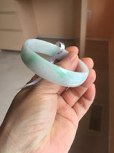 Load image into Gallery viewer, 53.4mm Certified Type A 100% Natural sunny green white thin jadeite Jade bangle AT36-0759