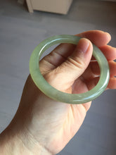 Load image into Gallery viewer, 52.5mm Certified 100% Natural icy waery light green/yellow/gray round cut nephrite jade bangle HN35-3599