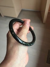 Load image into Gallery viewer, 60.8mm certified 100% Natural dark green/black meteorite round cut nephrite bangle HT170-0577