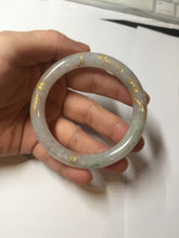 Load image into Gallery viewer, 53.3mm certified 100% natural Type A sunny green white carved and golden-painted jadeite jade bangle PF75
