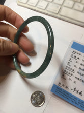 Load image into Gallery viewer, 58.3mm Certified Type A 100% Natural dark green/blue/gray Guatemala slim round cut Jadeite bangle PF12-5875