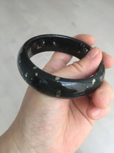 Load image into Gallery viewer, 59mm 100% Natural dark green/black meteorite Stellar Night sky nephrite Jade bangle HF94-1030