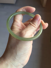 Load image into Gallery viewer, 59mm Certified 100% Natural light green/yellow/gray slim round cut nephrite jade bangle HN34-9226