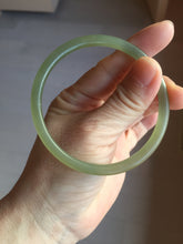 Load image into Gallery viewer, 59mm Certified 100% Natural light green/yellow/gray slim round cut nephrite jade bangle HN34-9226