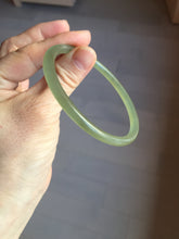 Load image into Gallery viewer, 59mm Certified 100% Natural light green/yellow/gray slim round cut nephrite jade bangle HN34-9226