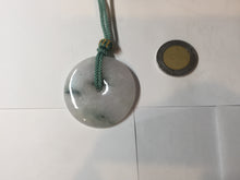 Load image into Gallery viewer, 37.9mm Type A 100% Natural icy watery white purple with green floating flowers Jadeite Jade Safety Guardian Button donuts couple pendant PA65