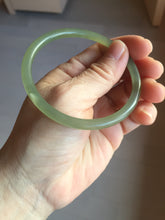 Load image into Gallery viewer, 59mm Certified 100% Natural light green/yellow/gray slim round cut nephrite jade bangle HN34-9226
