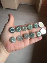 Load image into Gallery viewer, 17.8mm Type A 100% Natural icy watery dark green white gray Jadeite Jade Safety Guardian Button donuts Pendant group PB151