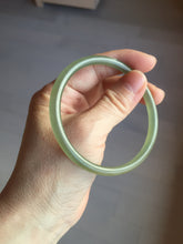 Load image into Gallery viewer, 59mm Certified 100% Natural light green/yellow/gray slim round cut nephrite jade bangle HN34-9226