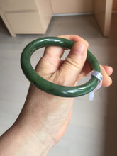 Load image into Gallery viewer, 59mm certified 100% Natural dark green black (碧玉) round cut nephrite Jade bangle HT107-1580