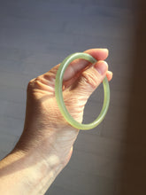 Load image into Gallery viewer, 59mm Certified 100% Natural light green/yellow/gray slim round cut nephrite jade bangle HN34-9226