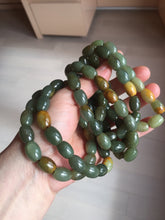 Load image into Gallery viewer, 100% Natural 12x9mm green/yellow olives shape nephriteJade bead bracelet group HE92
