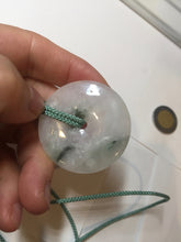 Load image into Gallery viewer, 37.9mm Type A 100% Natural icy watery white purple with green floating flowers Jadeite Jade Safety Guardian Button donuts couple pendant PA65