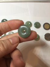 Load image into Gallery viewer, 17.8mm Type A 100% Natural icy watery dark green white gray Jadeite Jade Safety Guardian Button donuts Pendant group PB151