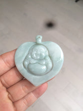 Load image into Gallery viewer, Type A 100% Natural light green/white Jadeite Jade Buddha in my heart Pendant AX34