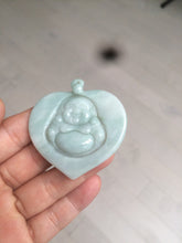 Load image into Gallery viewer, Type A 100% Natural light green/white Jadeite Jade Buddha in my heart Pendant AX34