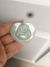 Load image into Gallery viewer, Type A 100% Natural light green/white Jadeite Jade Buddha in my heart Pendant AX34