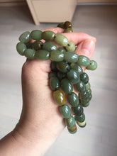 Load image into Gallery viewer, 100% Natural 12x9mm green/yellow olives shape nephriteJade bead bracelet group HE92