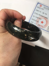 Load image into Gallery viewer, 59mm 100% Natural dark green/black meteorite Stellar Night sky nephrite Jade bangle HF94-1030