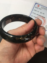 Load image into Gallery viewer, 59mm 100% Natural dark green/black meteorite Stellar Night sky nephrite Jade bangle HF94-1030