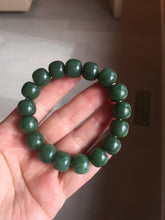 Load image into Gallery viewer, 100% Natural 10.3/12mm dark green/black vintage style nephrite Jade (碧玉) bead bracelet HE90
